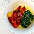 Blistered tomatoes over goat cheese polenta.