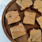 Bittersweet brownies with salted peanut butter frosting.
